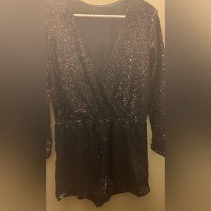 Sequins Black Jumpsuit Shorts
